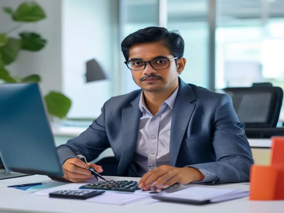 A finance-operations professional reviews reporting documents.