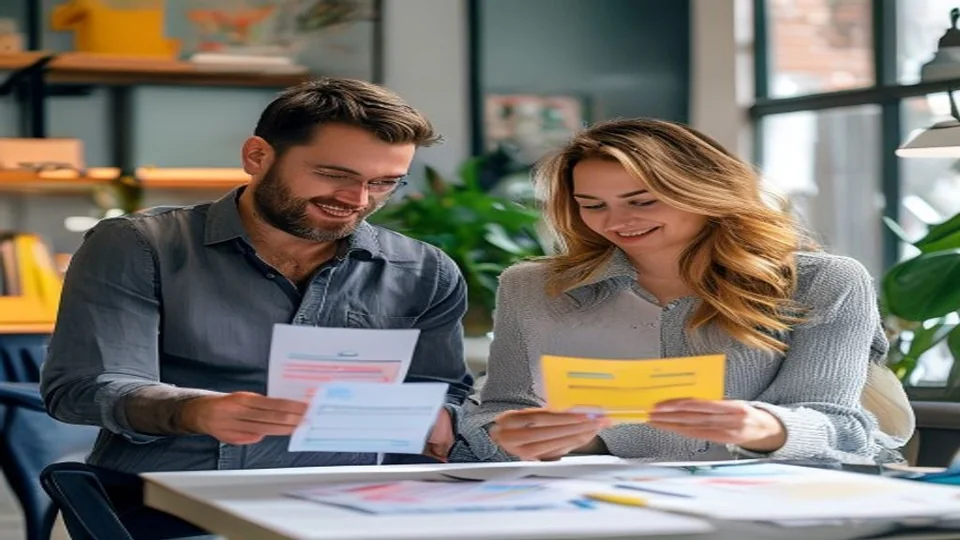 Two colleagues coordinate an e-commerce launch handoff.
