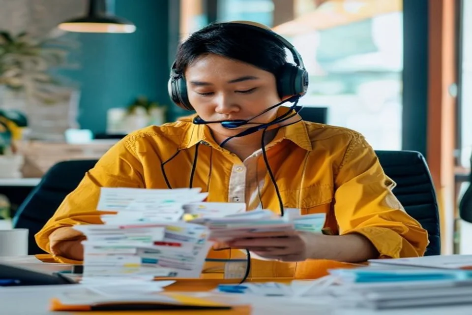 A customer support specialist sorts requests by response and escalation path.