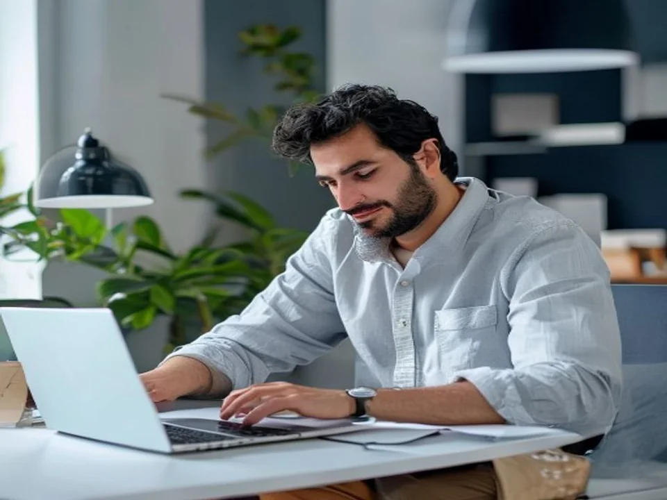 A web specialist checks a website across a laptop and tablet.
